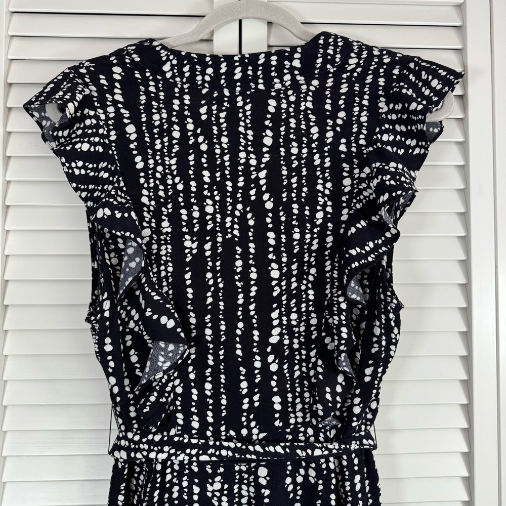 Whistles Savannah Print Wrap Dress Abstract Polka Dots Navy White Costal Size 10 - Picture 11 of 15